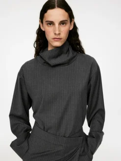 Folded-Neck Pinstripe Top