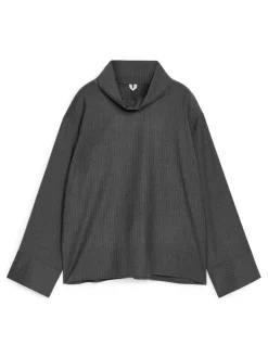 Folded-Neck Pinstripe Top